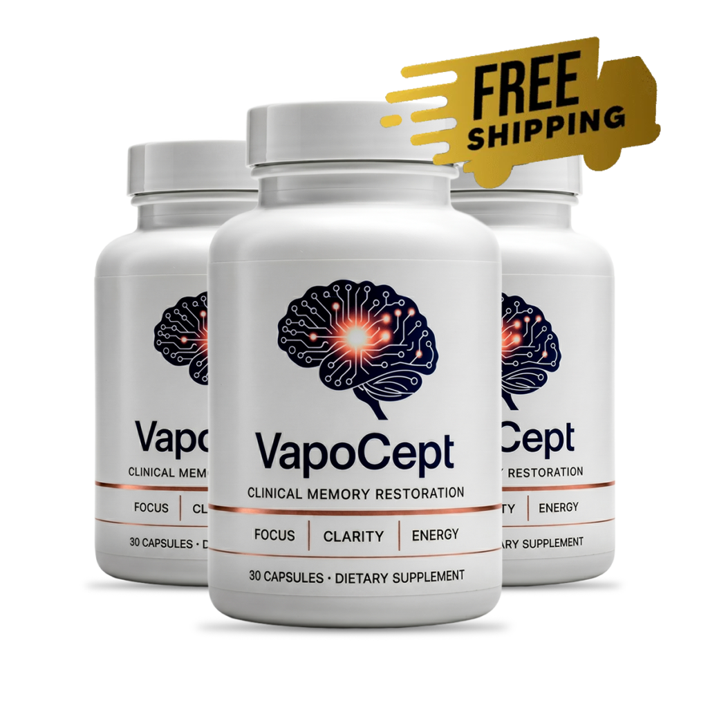 Bottles of VapoCept cognitive wellness capsules photographed for the Trialwise test